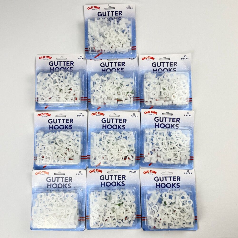 Lot of 10 Old Time Pottery Plastic Gutter Hooks 500 Count Christmas Light Clips